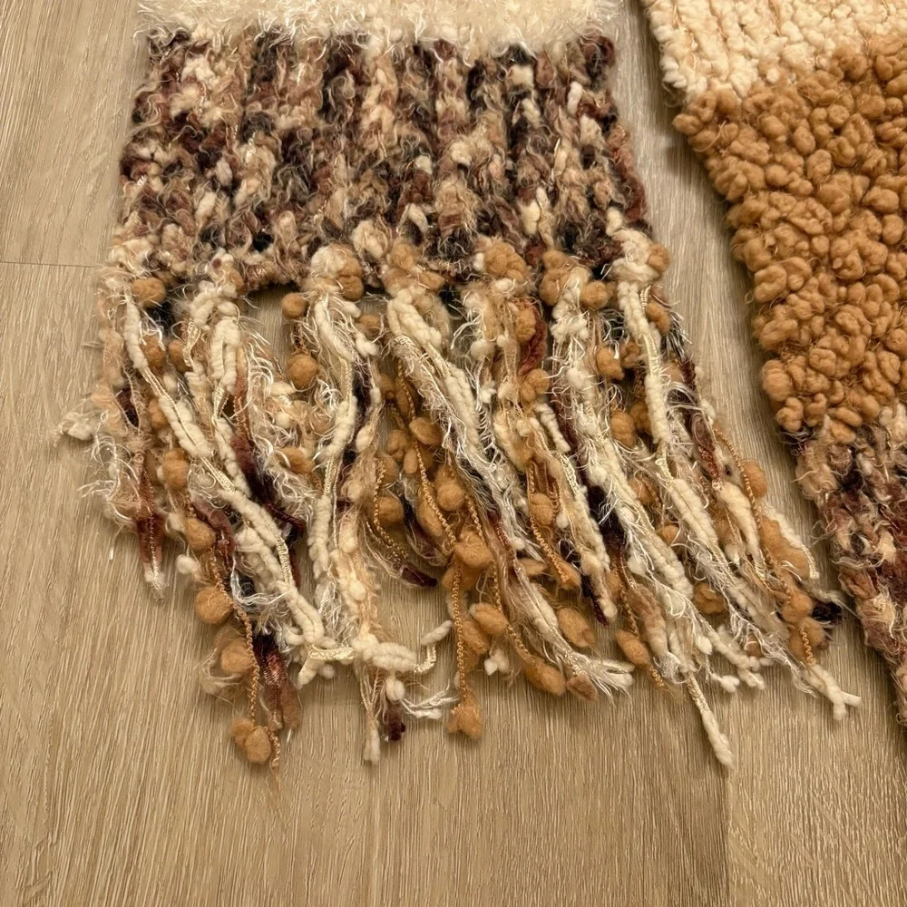 Cejon Brown Beige Textured Knit Fringe Winter Scarf Cozy